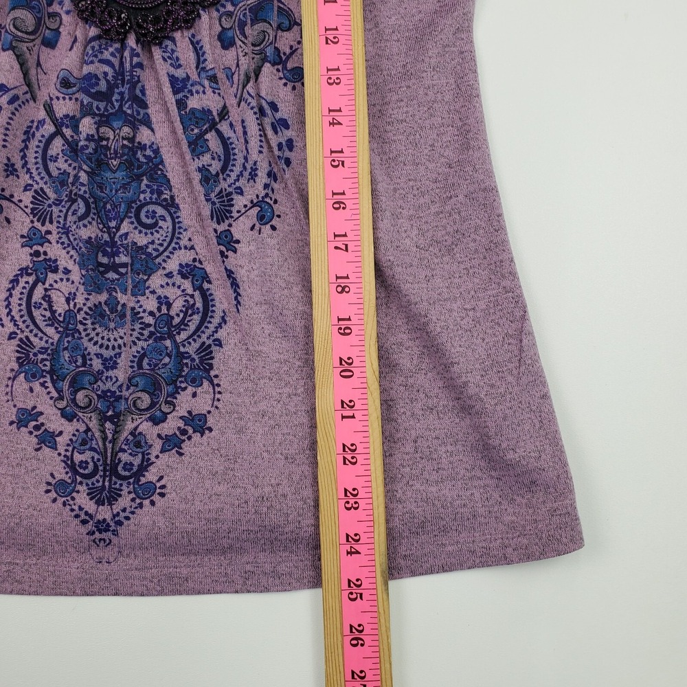 Live and Let Live Womens S Purple Paisley Embellished 3/4 Sleeve Boho Top - Picture 14 of 14
